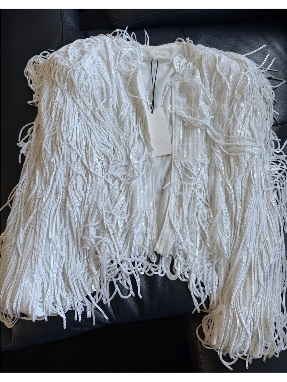ZARA WHITE FRINGED SEQUIN JACKET - Picture 15 of 16